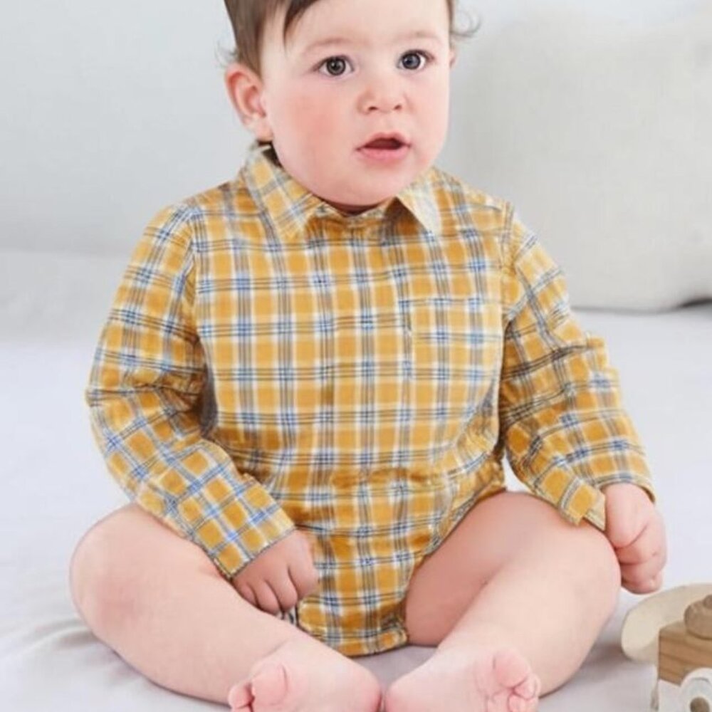 Baby B'Gosh Infant Yellow Plaid Button Front Long Sleeve One Piece Suit Size 24M